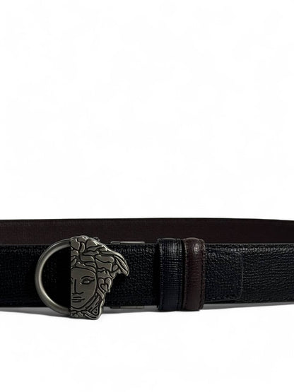 🖤 Versace Style Double-Face Belt – 115 cm | Silver Medusa Side Buckle ⚡👑 | Reversible Premium Finish ✨