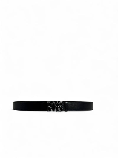 BOSS Style Black Belt – 125cm, Glossy Black “BOSS” Logo Buckle, Sleek Modern Statement
