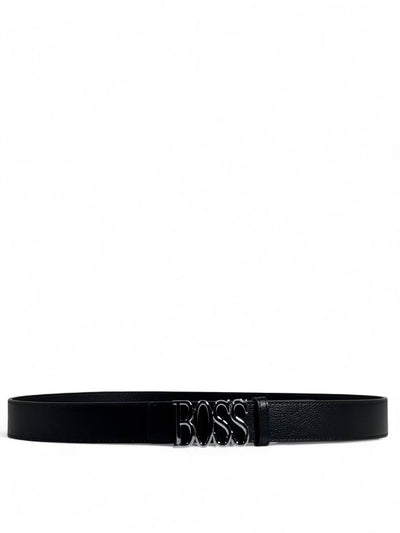BOSS Style Black Belt – 125cm, Glossy Black “BOSS” Logo Buckle, Sleek Modern Statement