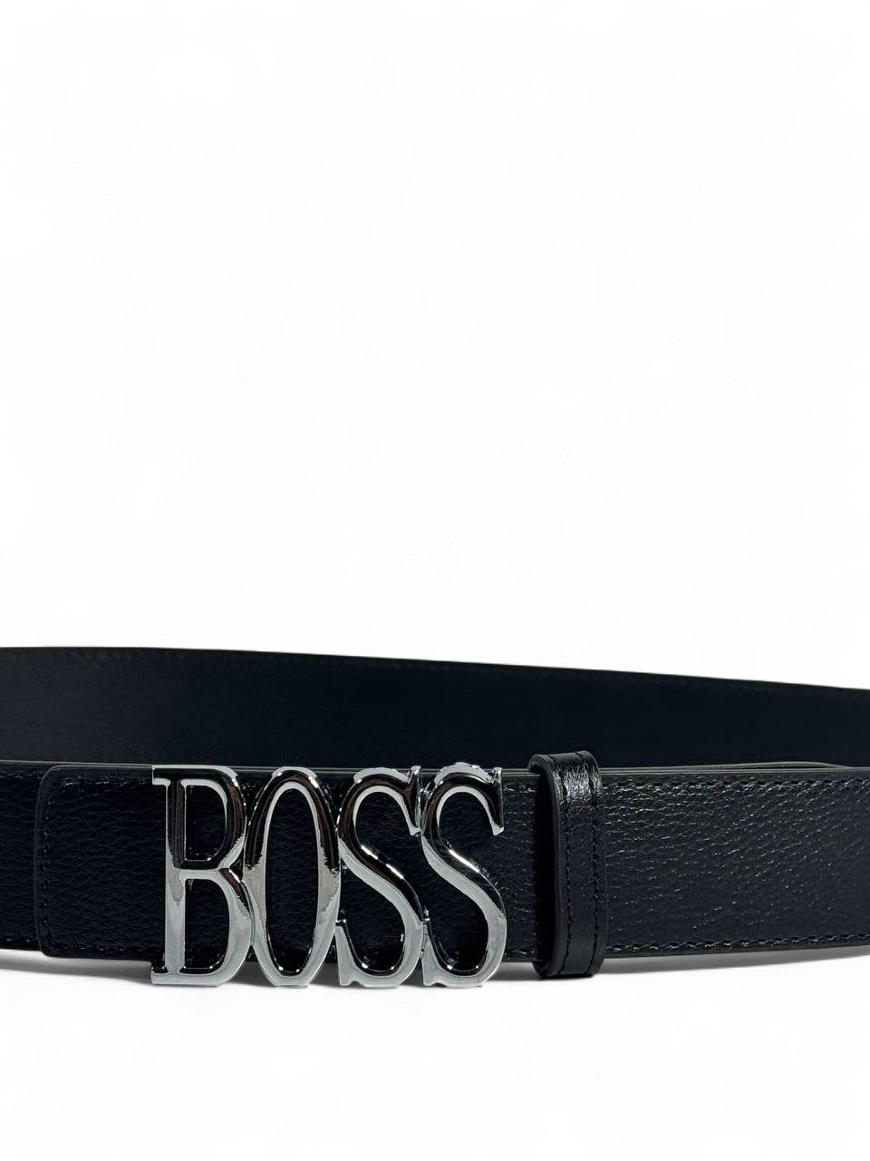 🖤 BOSS Style Black Belt – 125 cm | Glossy Black “BOSS” Logo Buckle 🧥✨ | Sleek Modern Statement 👌