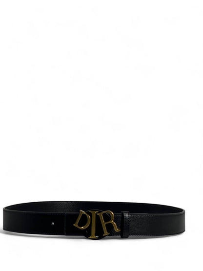 🖤 Dior Style Black Belt – 115 cm | Gold “DIR” Logo Buckle ✨ | Elegant & Timeless