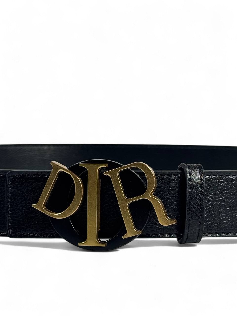 🖤 Dior Style Black Belt – 115 cm | Gold “DIR” Logo Buckle ✨ | Elegant & Timeless