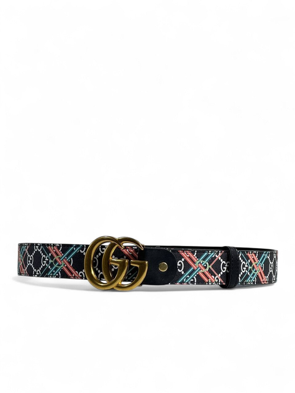 🖤 Gucci Multicolor GG Belt – 110 cm | Antique Gold Double G Buckle | Fashion Statement