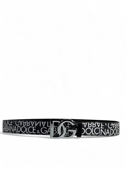 🖤 Dolce & Gabbana Logo Print Belt – 120 cm | Black & White DG | Silver Buckle