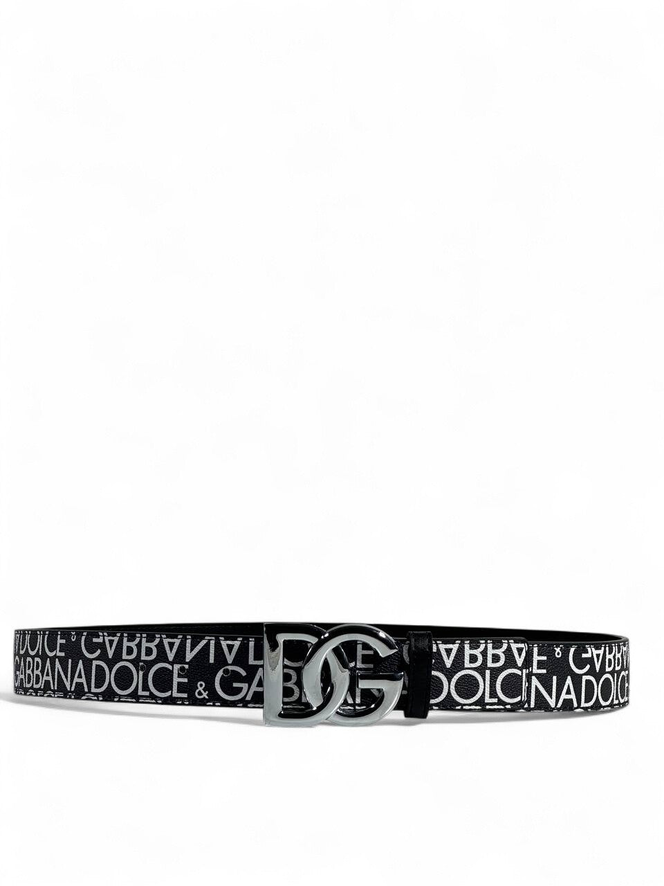 🖤 Dolce & Gabbana Logo Print Belt – 120 cm | Black & White DG | Silver Buckle