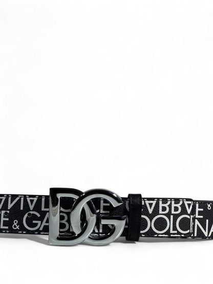 🖤 Dolce & Gabbana Logo Print Belt – 120 cm | Black & White DG | Silver Buckle