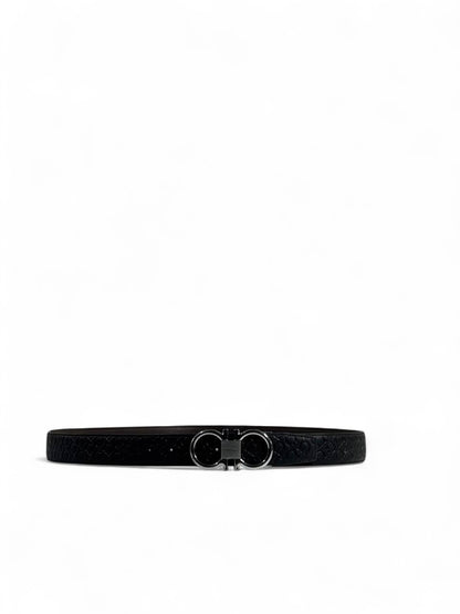 Ferragamo-Style Embossed Black Leather Belt – 125 cm 🖤✨
