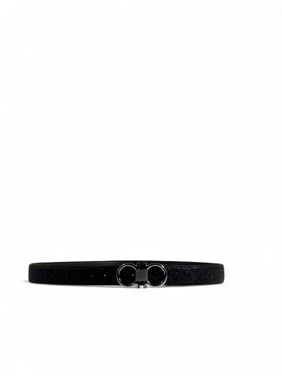 Ferragamo-Style Embossed Black Leather Belt – 125 cm 🖤✨