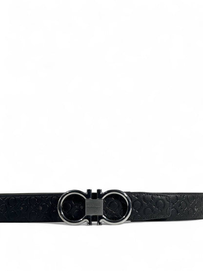 Ferragamo-Style Embossed Black Leather Belt – 125 cm 🖤✨