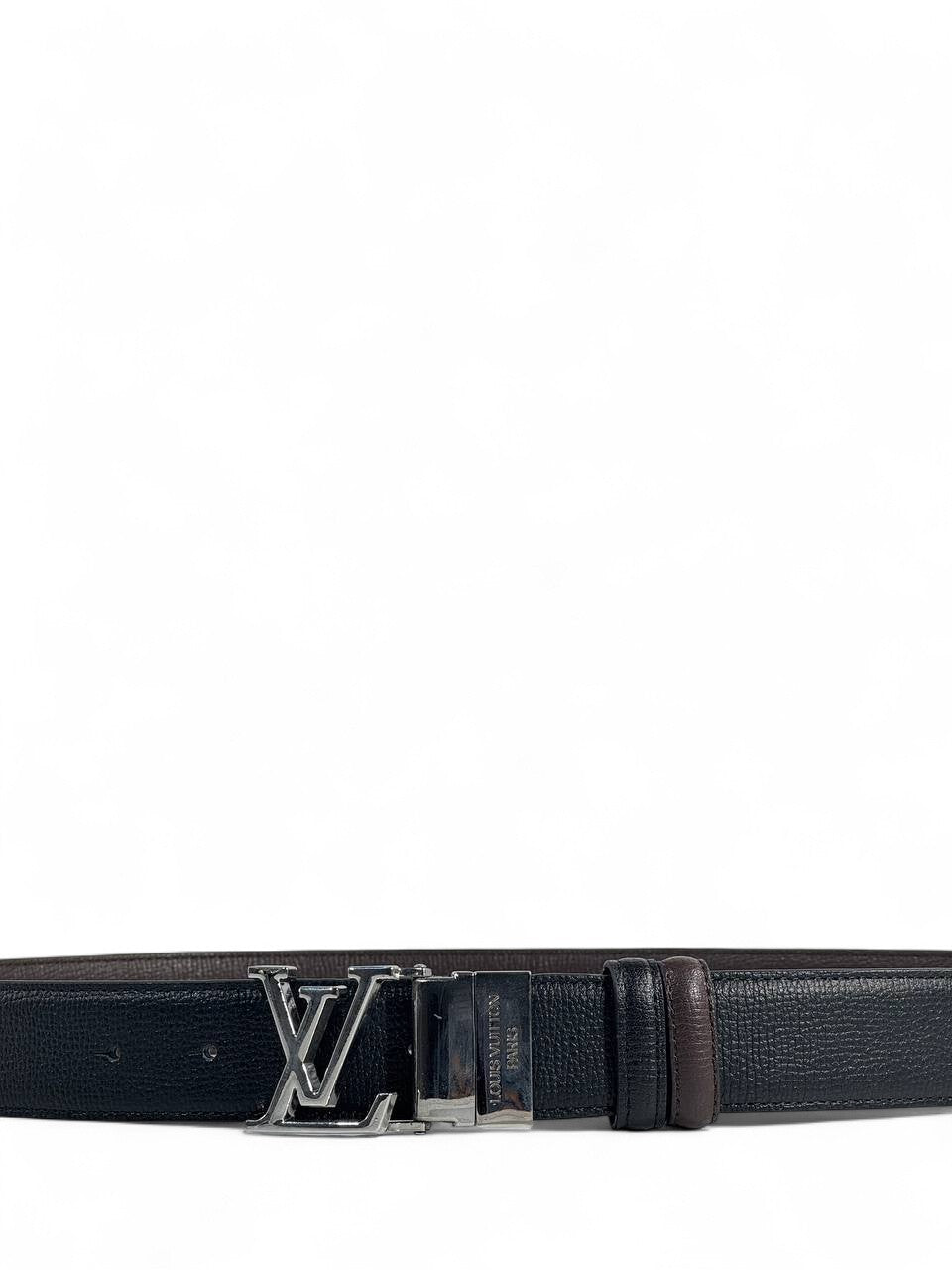 Louis Vuitton–Style Black Double-Face Belt with Silver LV Buckle – 115 cm 🖤✨