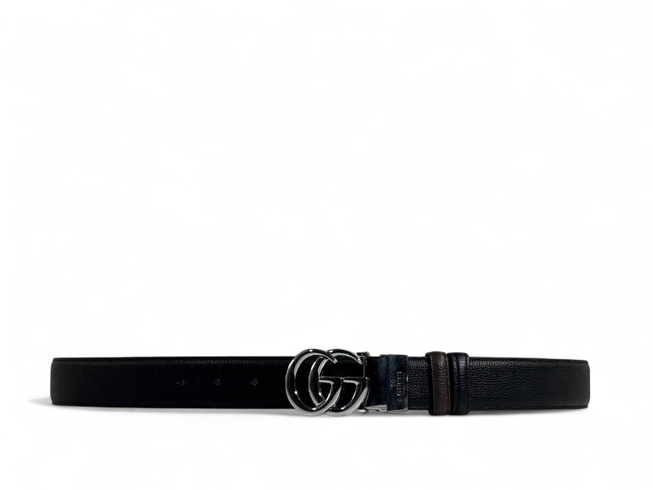 Gucci-Style Black Double-Face Belt with Silver GG Buckle – 120 cm 🖤✨