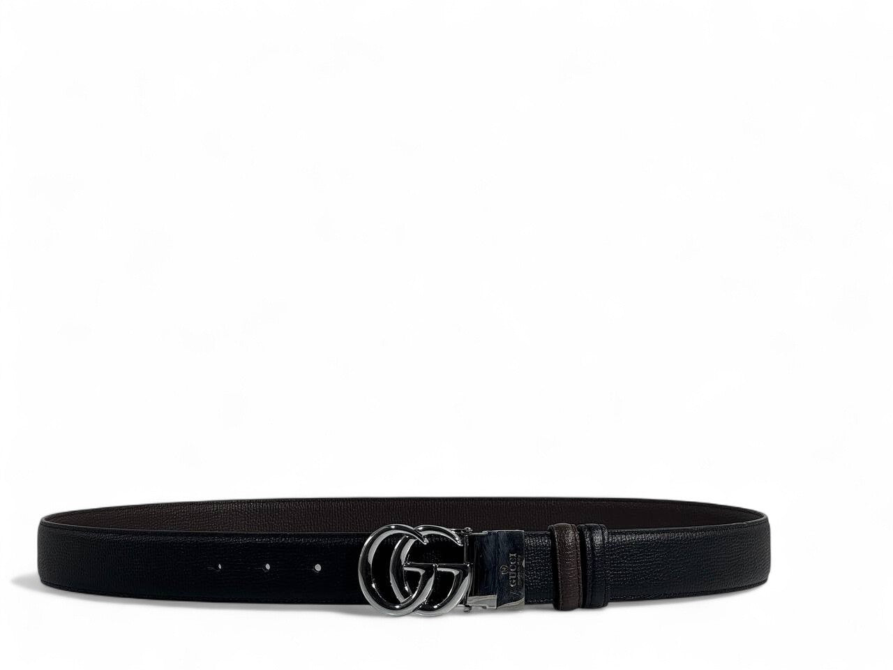 Gucci-Style Black Double-Face Belt with Silver GG Buckle – 120 cm 🖤✨