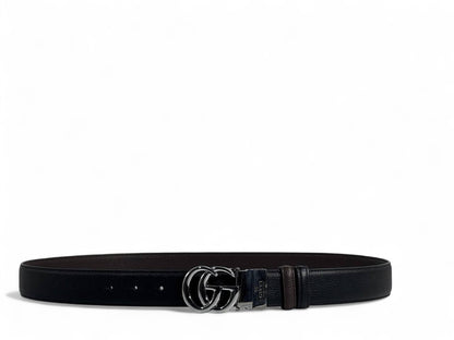 Gucci-Style Black Double-Face Belt with Silver GG Buckle – 120 cm 🖤✨