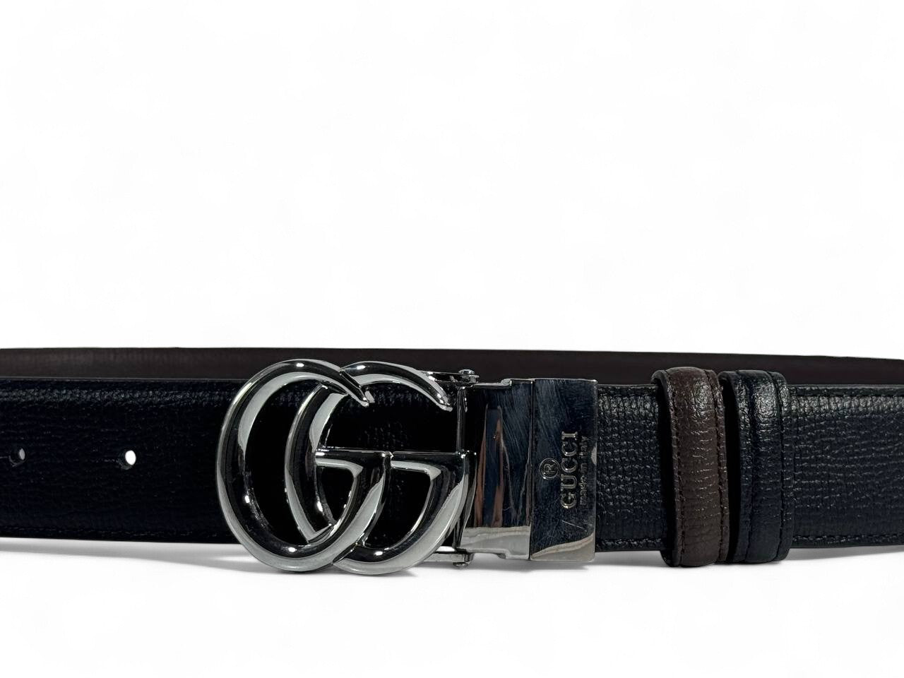 Gucci-Style Black Double-Face Belt with Silver GG Buckle – 120 cm 🖤✨