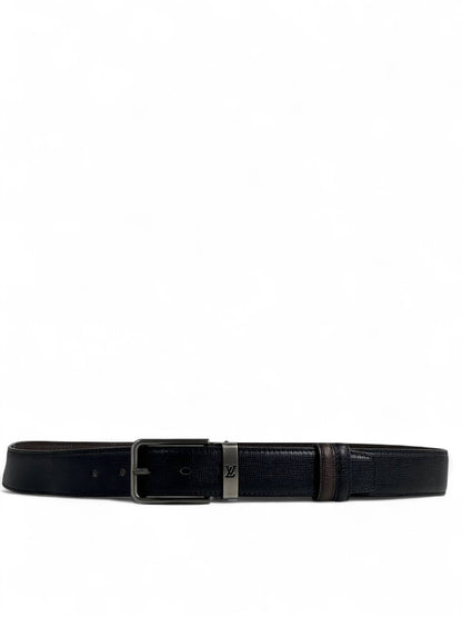 Louis Vuitton–Style Reversible Black Belt with Gunmetal Buckle – 110 cm 🖤✨