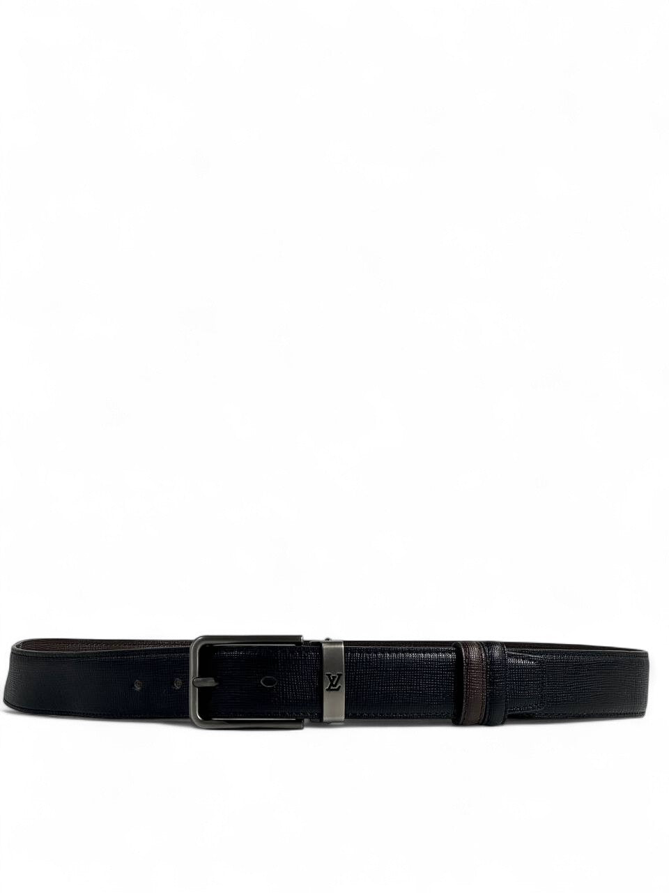 Louis Vuitton–Style Reversible Black Belt with Gunmetal Buckle – 110 cm 🖤✨
