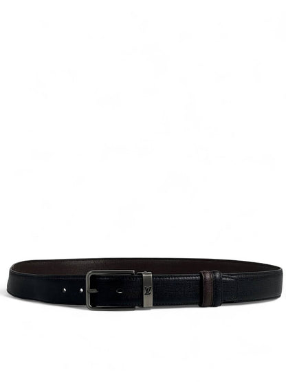 Louis Vuitton–Style Reversible Black Belt with Gunmetal Buckle – 110 cm 🖤✨