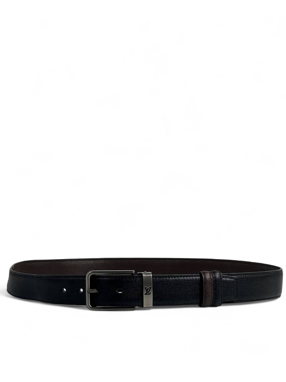 Louis Vuitton–Style Reversible Black Belt with Gunmetal Buckle – 110 cm 🖤✨