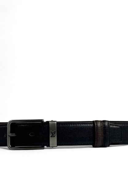 Louis Vuitton–Style Reversible Black Belt with Gunmetal Buckle – 110 cm 🖤✨