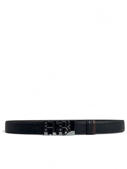 Hugo Boss–Style Reversible Black Leather Belt with HB Buckle – 115 cm 🖤✨
