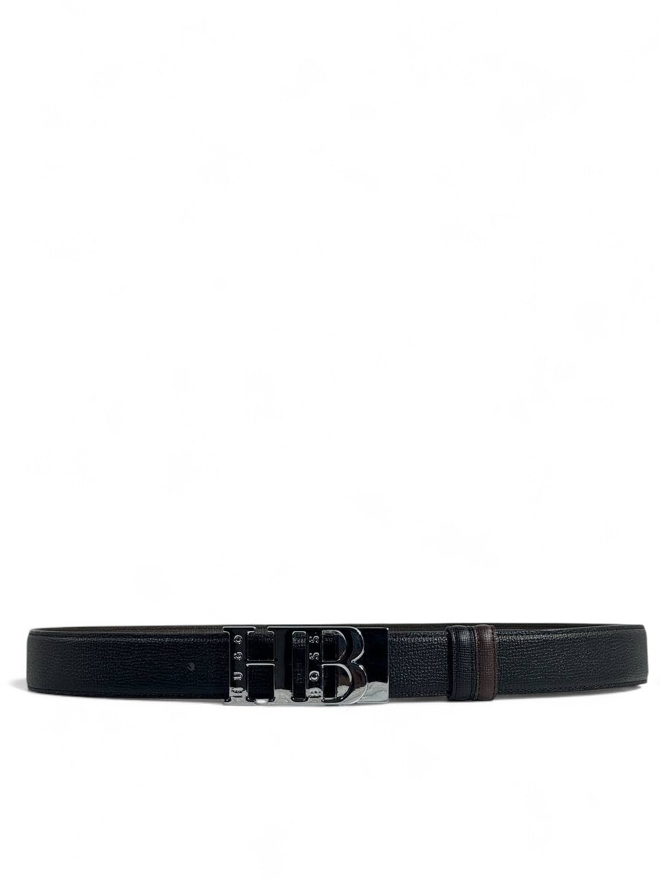 Hugo Boss–Style Reversible Black Leather Belt with HB Buckle – 115 cm 🖤✨