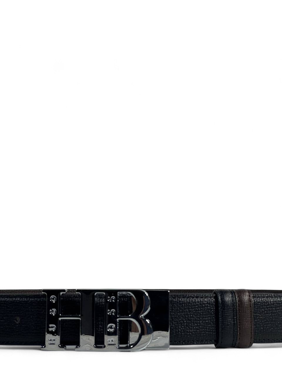 Hugo Boss–Style Reversible Black Leather Belt with HB Buckle – 115 cm 🖤✨