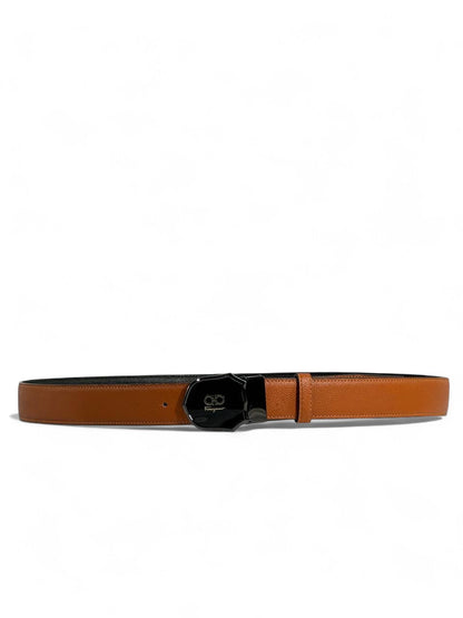 Ferragamo Reversible Leather Belt 130 cm 🧡🖤 | Elegant Black Buckle | Double-Face
