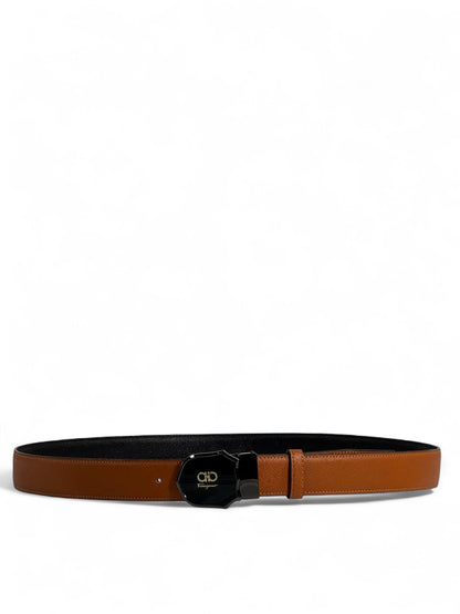 Ferragamo Reversible Leather Belt 130 cm 🧡🖤 | Elegant Black Buckle | Double-Face