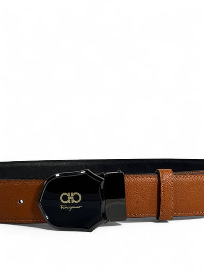 Ferragamo Reversible Leather Belt 130 cm 🧡🖤 | Elegant Black Buckle | Double-Face