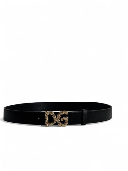 Dolce & Gabbana Black Leather Belt 125 cm 🖤 | Gold Baroque DG Buckle ✨