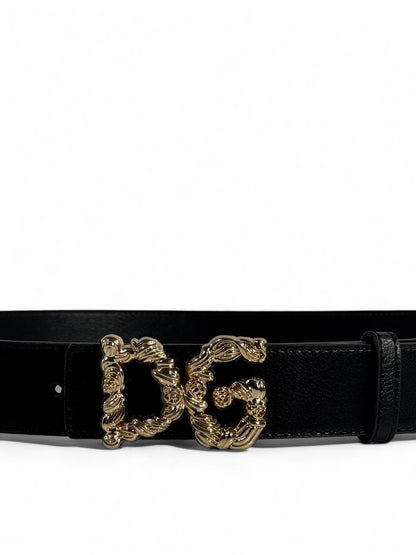 Dolce & Gabbana Black Leather Belt 125 cm 🖤 | Gold Baroque DG Buckle ✨