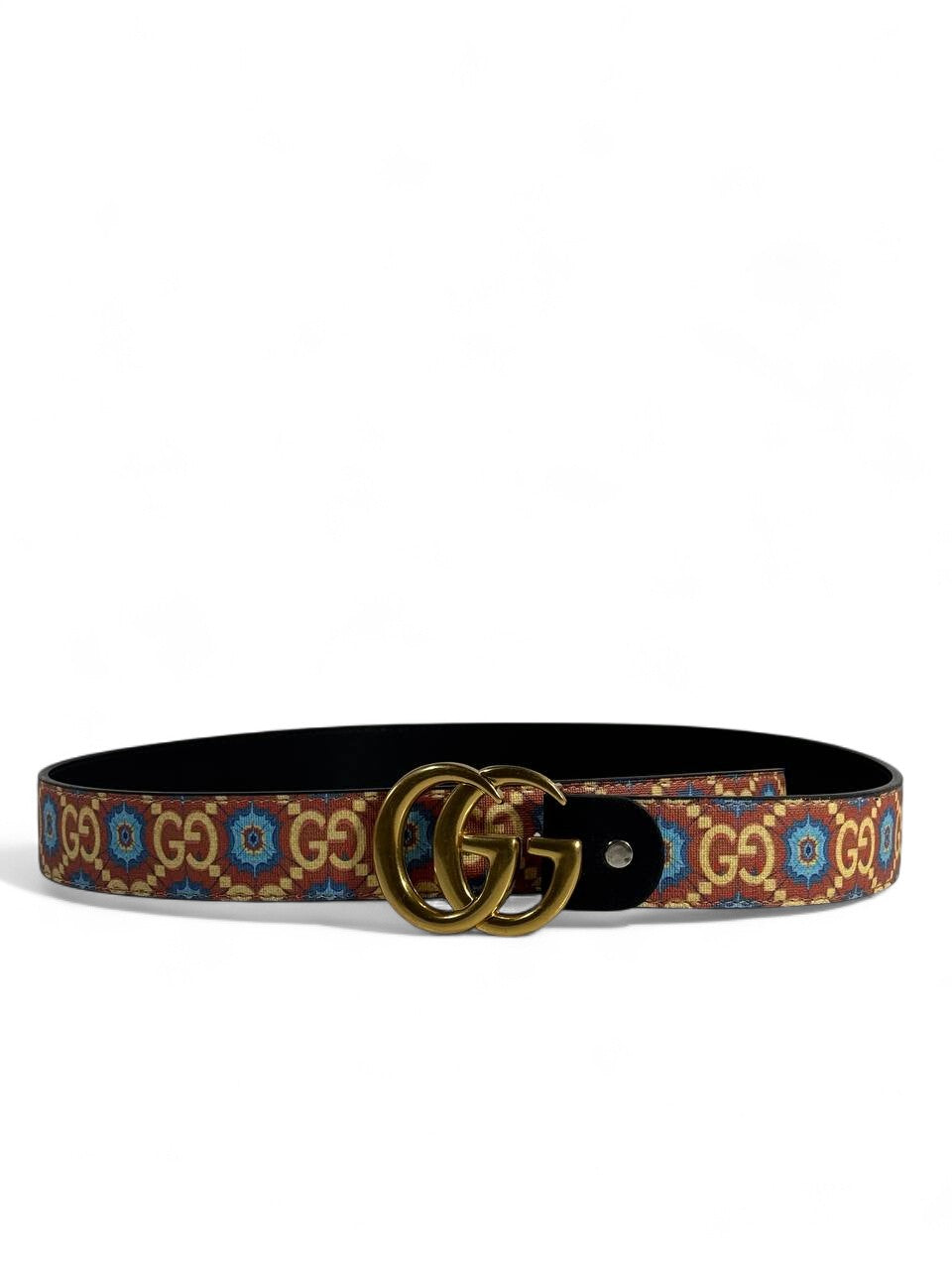 Gucci Vintage Pattern Belt 120 cm 🧡 | Antique Gold Double G Buckle 🌿✨