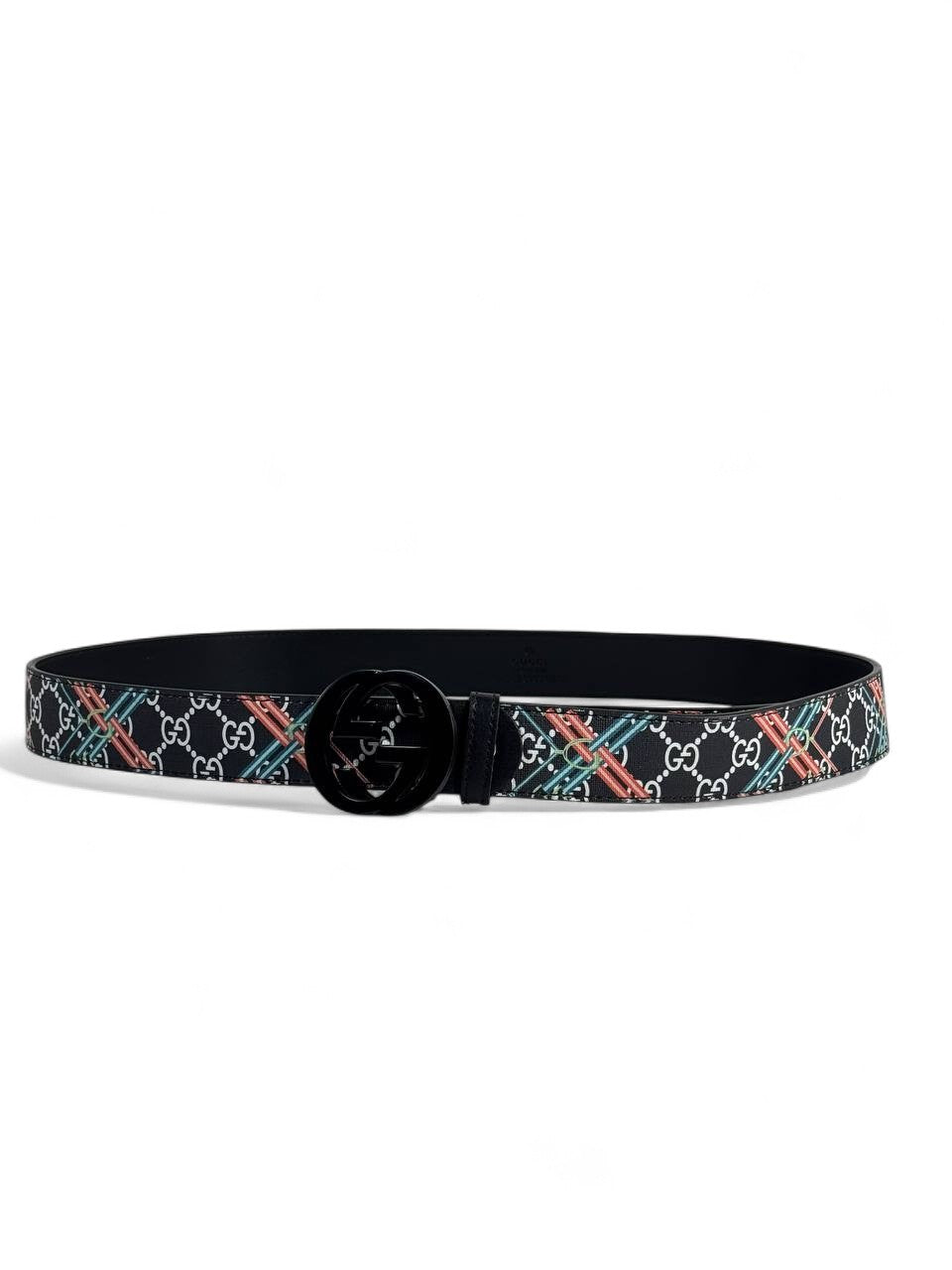 Gucci Patterned Belt 125 cm 🖤 | Multicolor Design & Matte Black Buckle 🔥🌈
