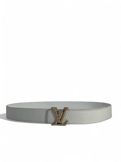 Louis Vuitton White Monogram Belt – Gold LV Buckle ✨ | 120 cm