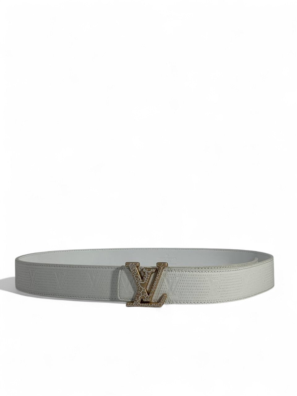 Louis Vuitton White Monogram Belt – Gold LV Buckle ✨ | 120 cm