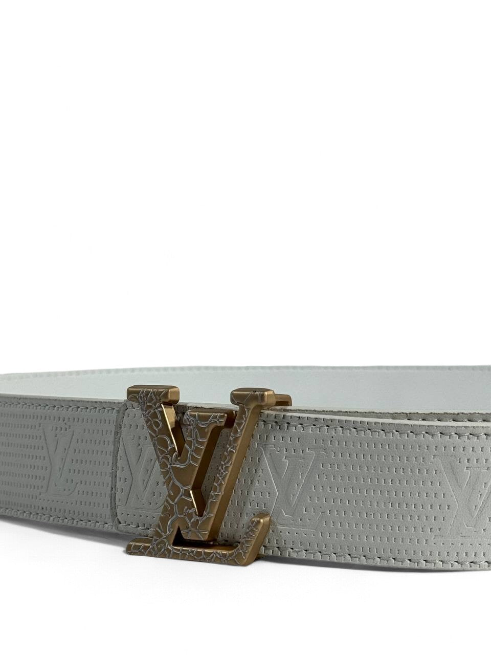 Louis Vuitton White Monogram Belt – Gold LV Buckle ✨ | 120 cm