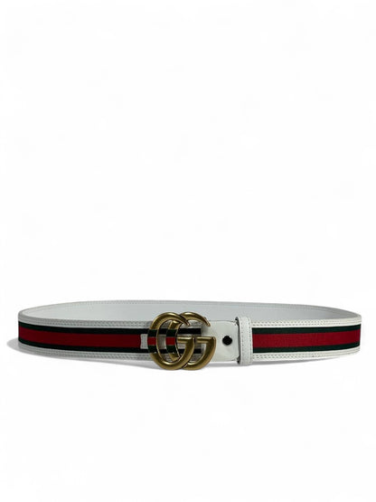 Gucci White Belt with Iconic Web Stripe & Gold GG Buckle ✨ | 120 cm