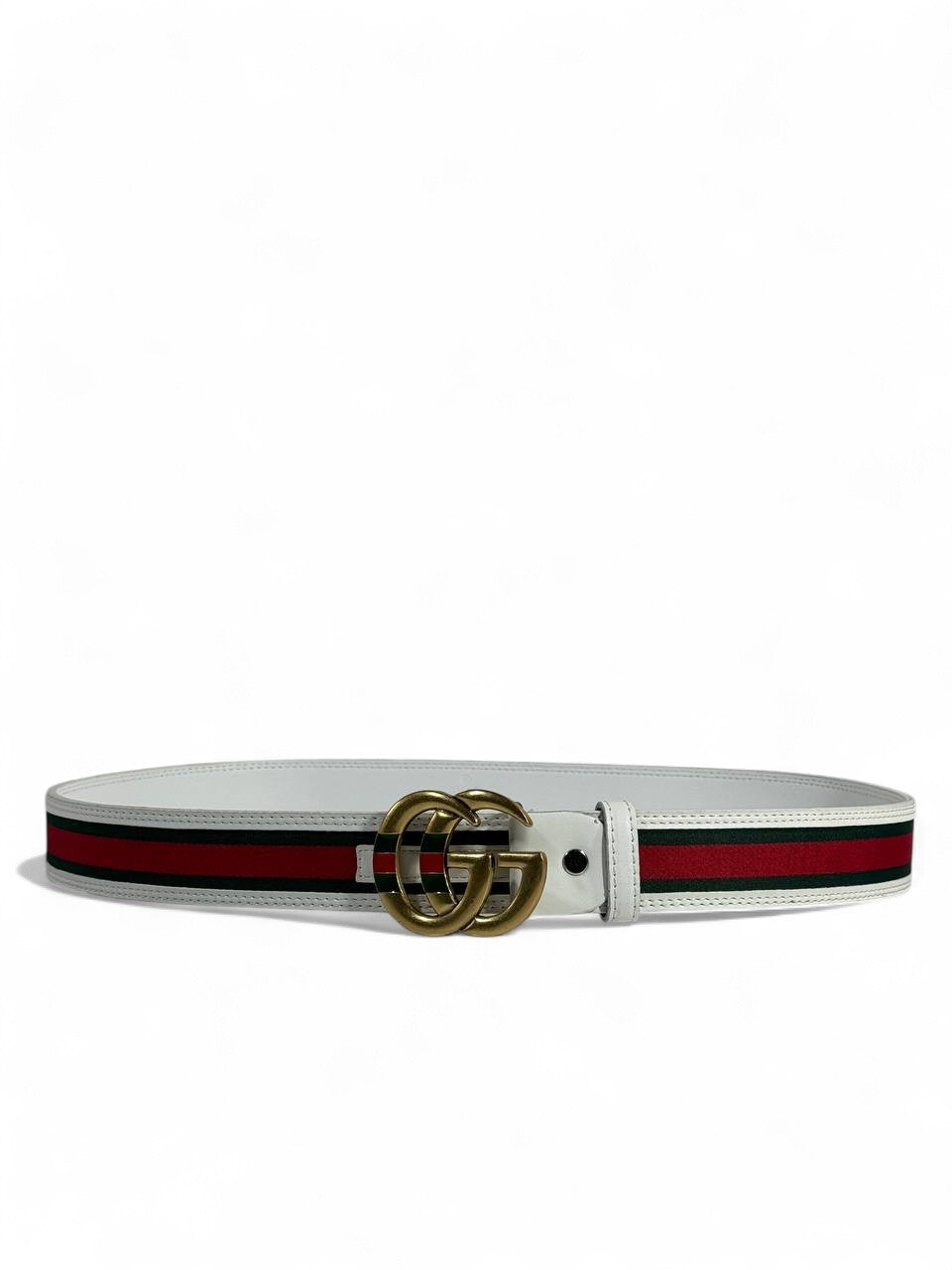 Gucci White Belt with Iconic Web Stripe & Gold GG Buckle ✨ | 120 cm