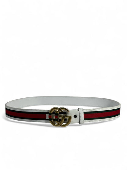Gucci White Belt with Iconic Web Stripe & Gold GG Buckle ✨ | 120 cm