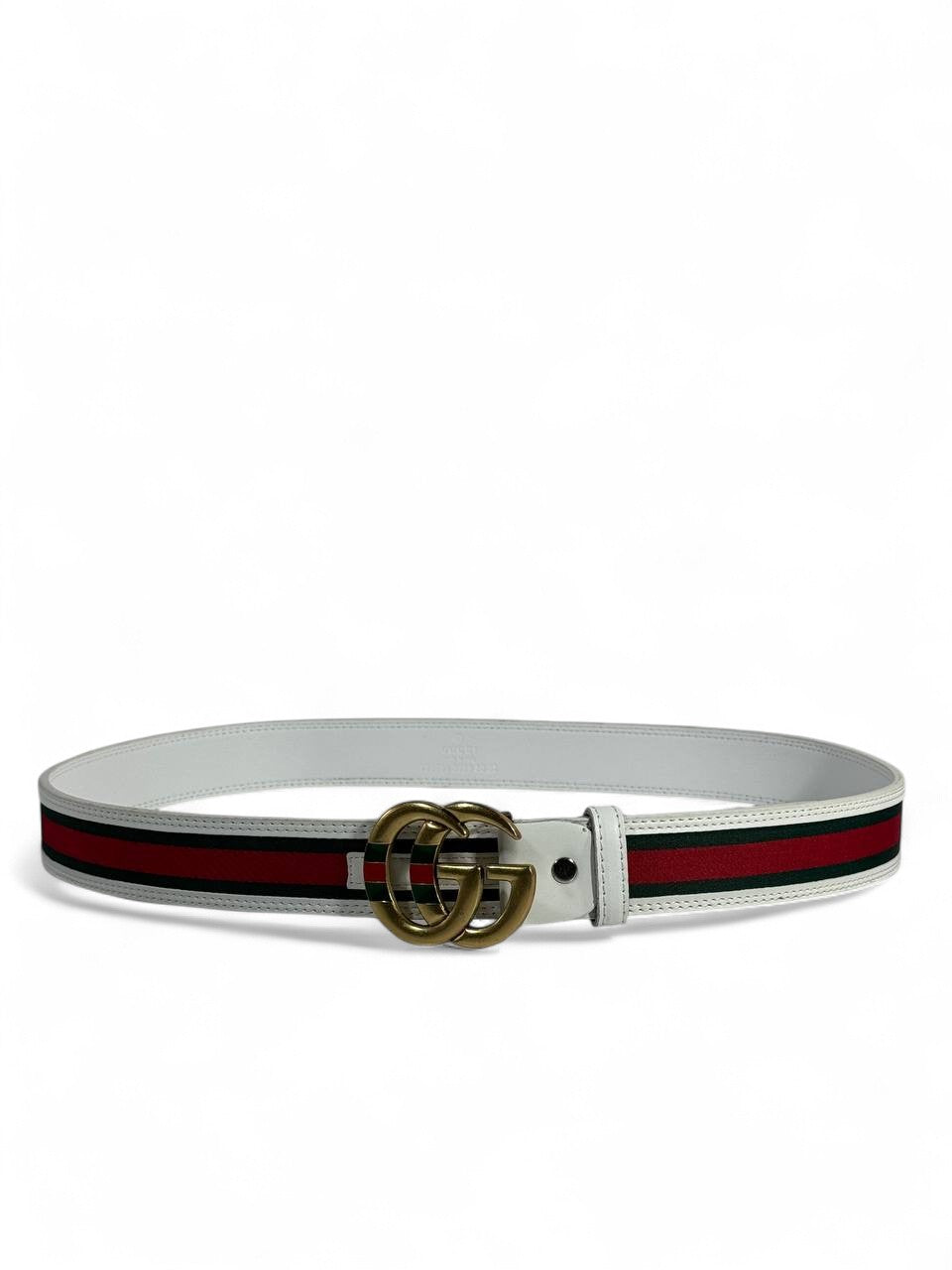 Gucci White Belt with Iconic Web Stripe & Gold GG Buckle ✨ | 120 cm