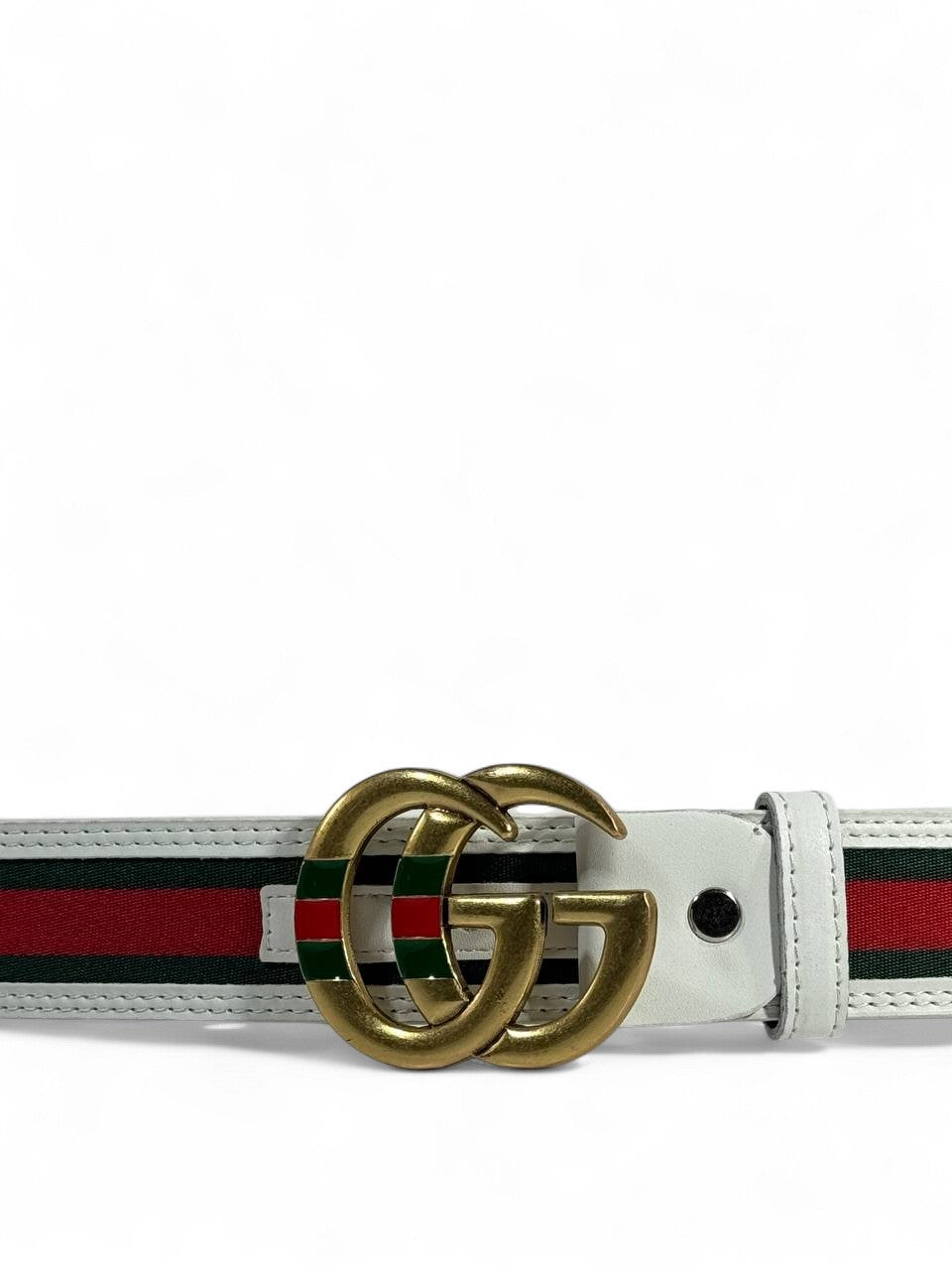 Gucci White Belt with Iconic Web Stripe & Gold GG Buckle ✨ | 120 cm