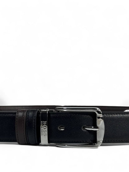 Hugo Boss Black Leather Belt 🖤 | Elegant Silver Buckle | 120 cm Double Face