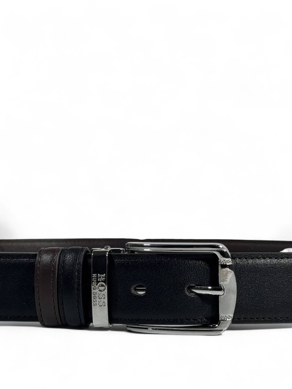 Hugo Boss Black Leather Belt 🖤 | Elegant Silver Buckle | 120 cm Double Face