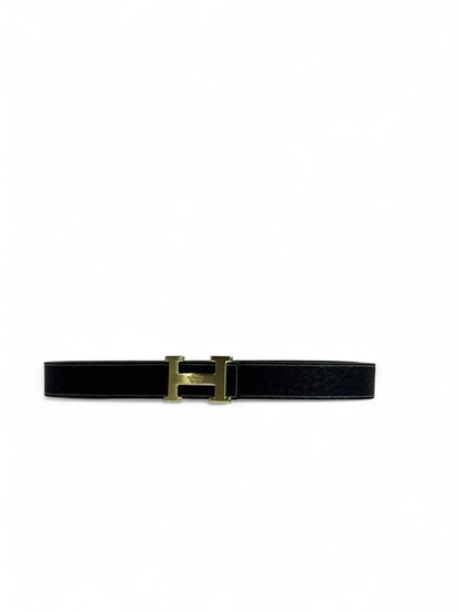 Hermès Black Leather Belt 🖤 | Gold “H” Signature Buckle | 120 cm