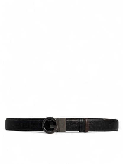 Gucci Black Leather Belt 🖤 | Gunmetal “G” Buckle | 115 cm Double-Face