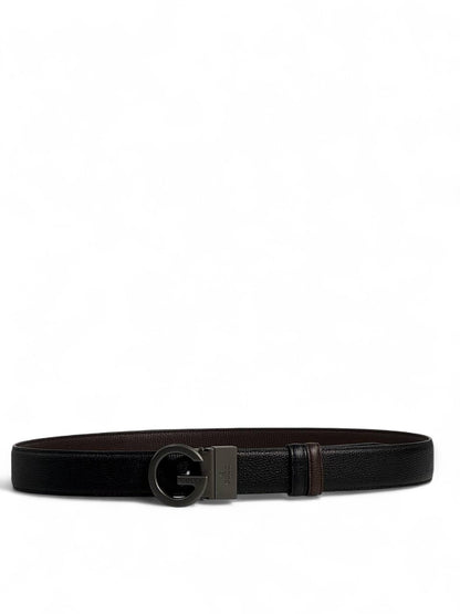 Gucci Black Leather Belt 🖤 | Gunmetal “G” Buckle | 115 cm Double-Face