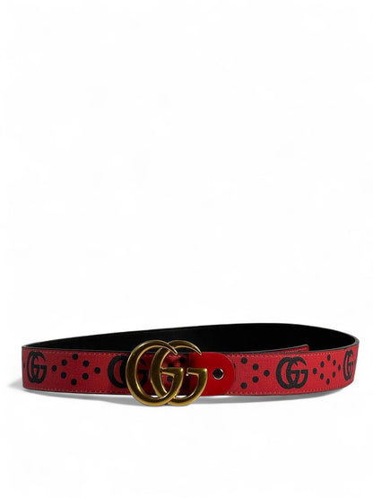 🔥 Gucci Red GG Logo Belt | Signature Monogram & Gold Buckle | 115 cm