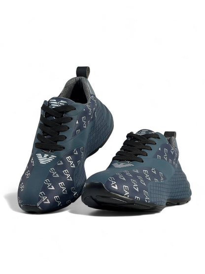 💙 Emporio Armani EA7 Navy Pattern Sneakers | Sporty Luxury Trainers 👟✨