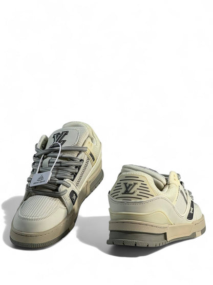 LV Cream & Grey Low-Top Sneakers 👟✨ — Modern Elegance & Street Luxury