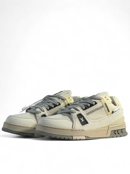 LV Cream & Grey Low-Top Sneakers 👟✨ — Modern Elegance & Street Luxury